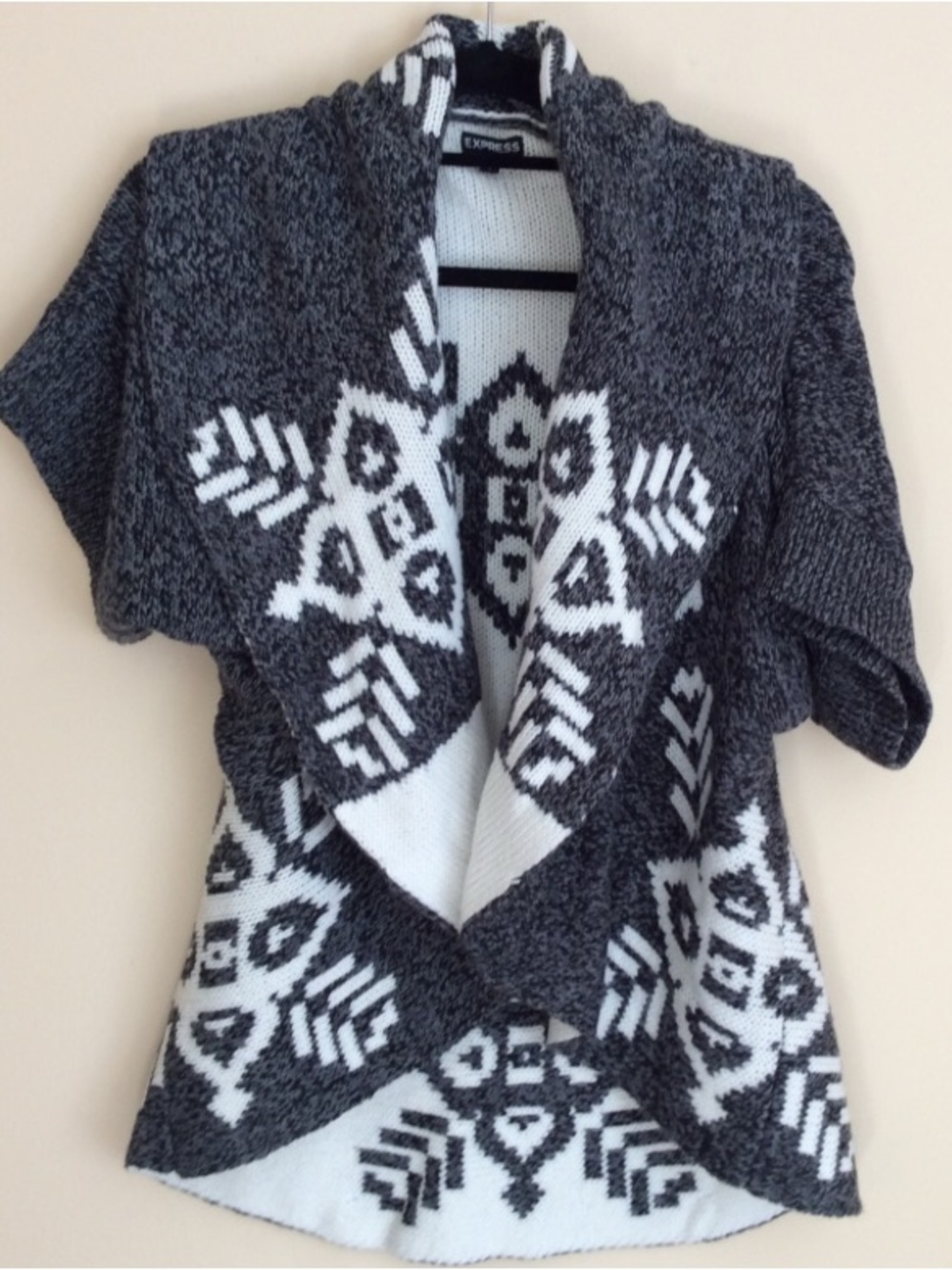 Express Black & White Geometric Open Front Cardigan